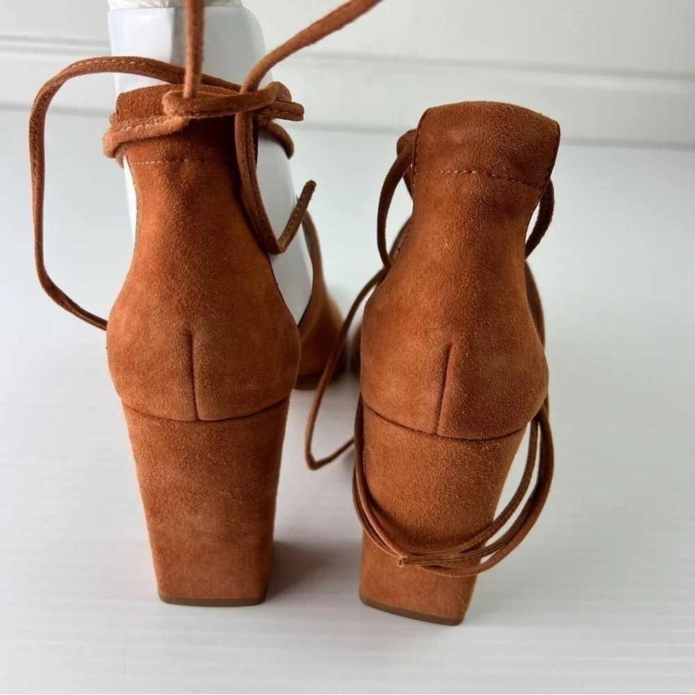 Loeffler Randall sandals womens 8 Helene Brown Lace-Up Split Suede Sandals